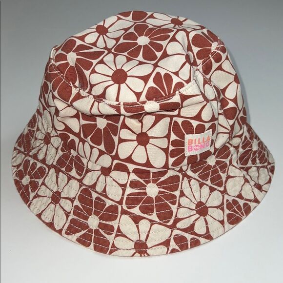 Y2K BillaBong 70’s Floral Daisy Print Cream & Rust Orange Bucket Hat NWOT - Picture 1 of 5